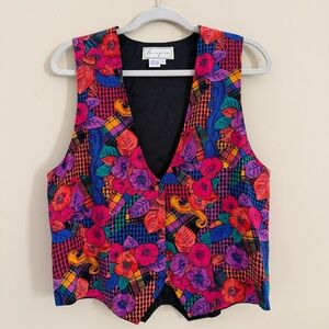Vintage - Spenser Jeremy Multicolor Floral and Plaid Silk Vest